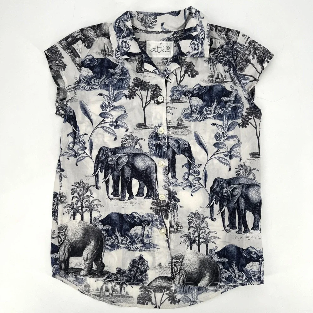 The Cat's Pajamas Safari Toile Luxe Pima Cotton Capri Pajama Set Size S Elephant - Picture 6 of 13